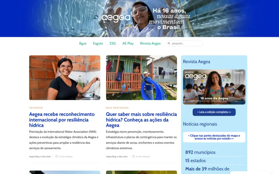 Página inicial do site AeBlog · Aegea