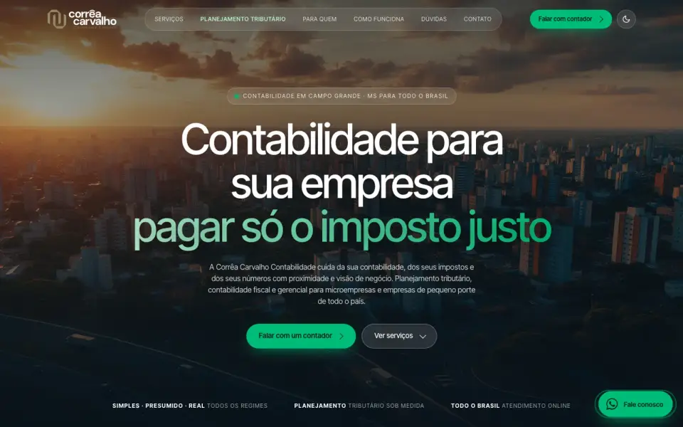 Página inicial do site Corrêa Carvalho