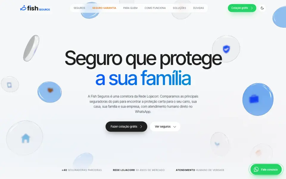 Página inicial do site Fish Seguros
