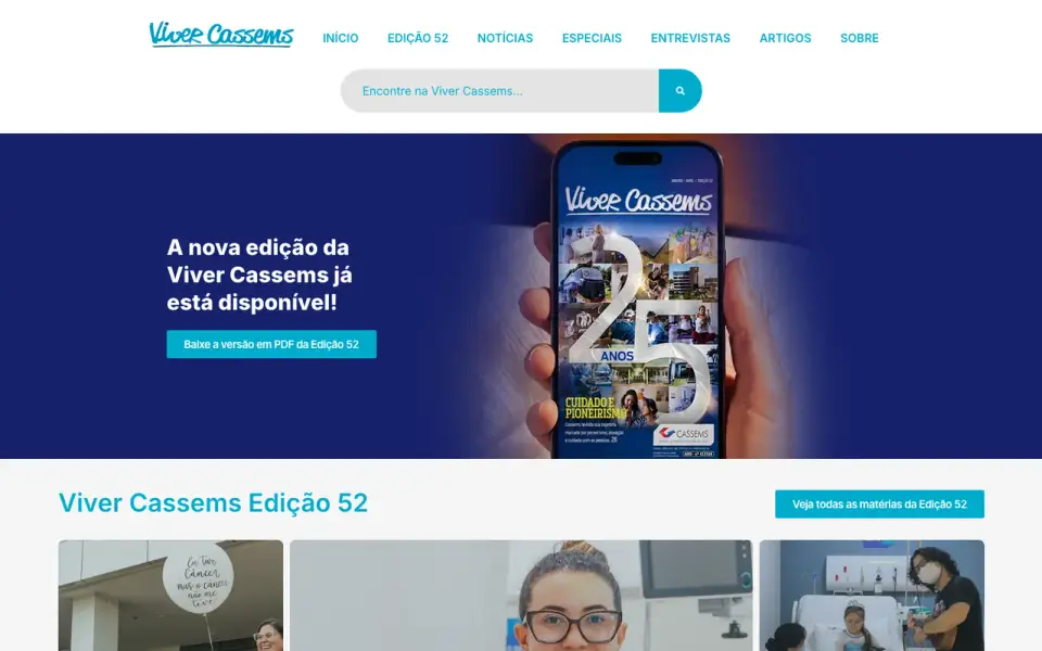 Página inicial do site Viver Cassems